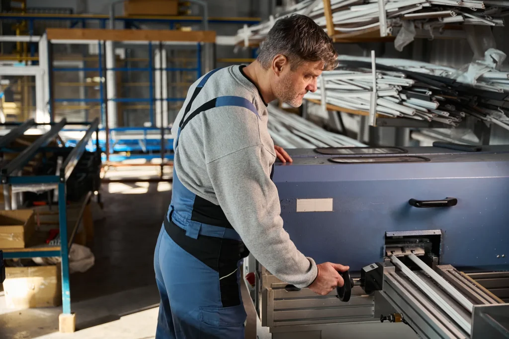 Operario manejando una máquina en un taller industrial